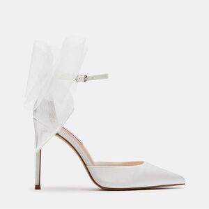 Steve Madden Elegant White Wedding Cute Bow Velveteen Stiletto Pump